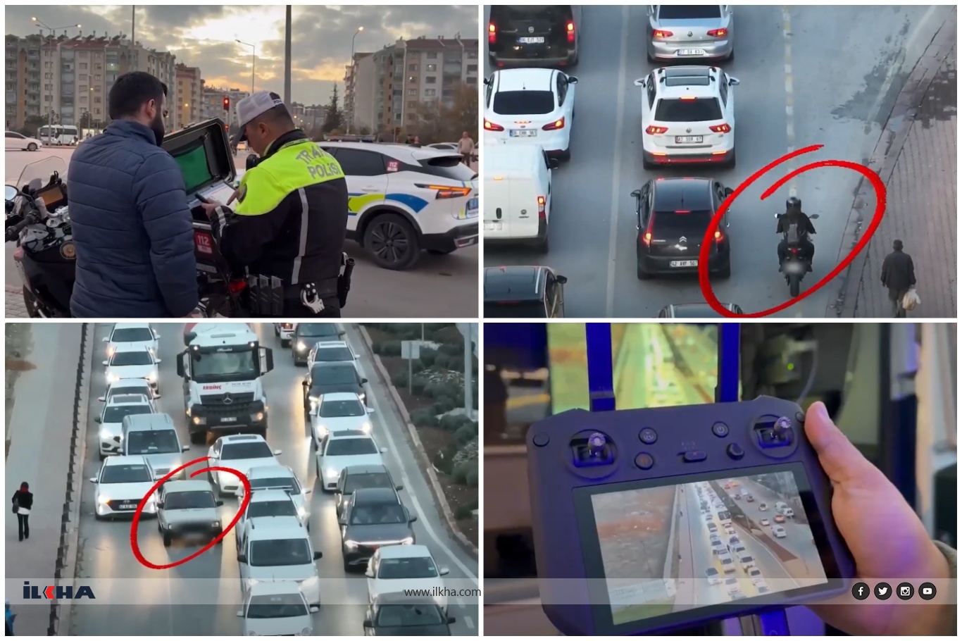 Konya’da drone destekli trafik denetimi: 332 sürücüye ceza