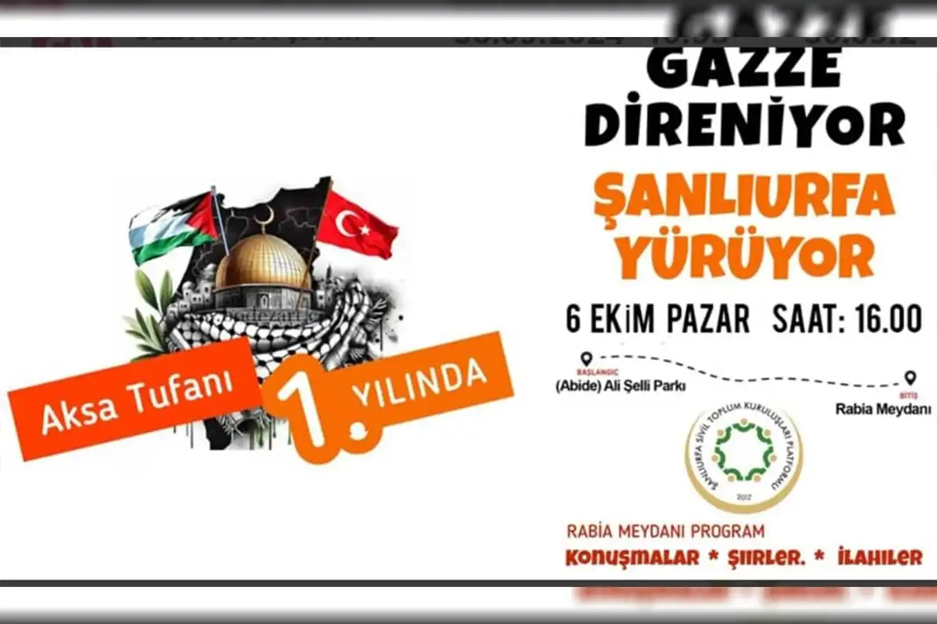Şanlıurfa'da Aksa Tufanı yıl dönümünde yürüyüş ve miting düzenlenecek Şanlıurfa'da Aksa Tufanı yıl dönümünde yürüyüş ve miting düzenlenecek
