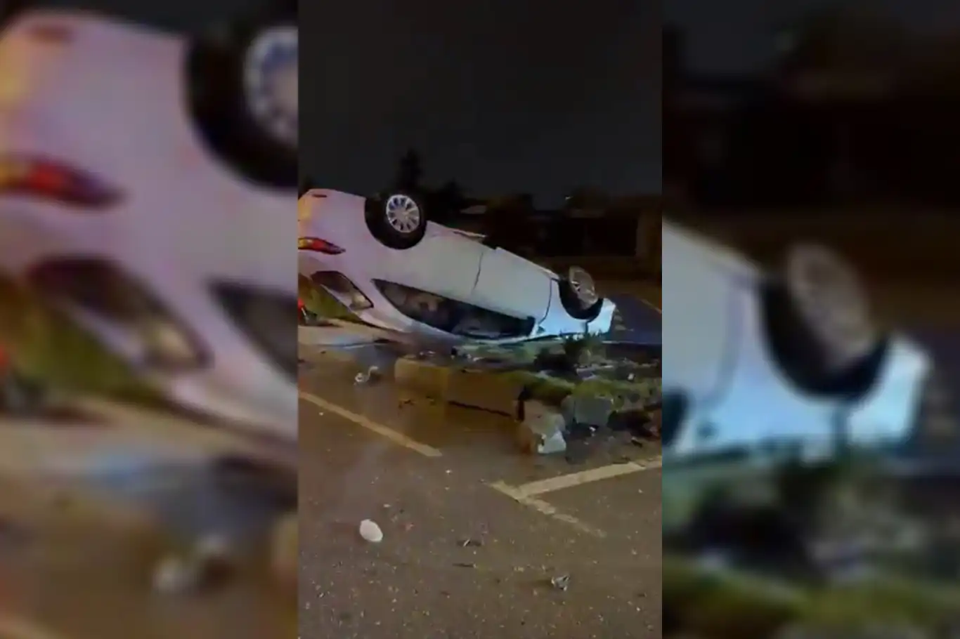 Adana'da kaza: Otomobil refüje çarpıp devrildi Adana'da kaza: Otomobil refüje çarpıp devrildi