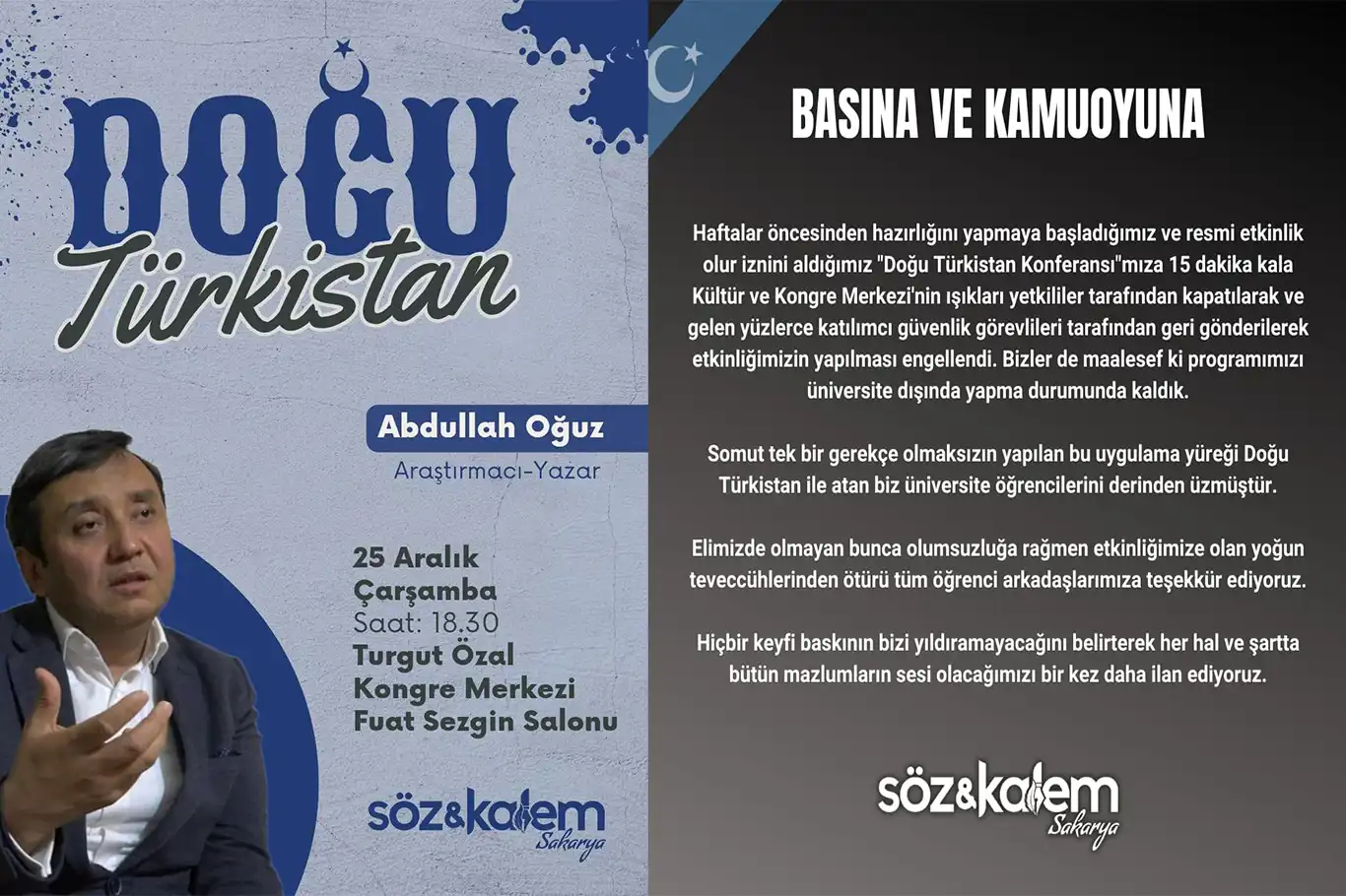 Sakarya Üniversitesi'nden "Doğu Türkistan" konferansına engel Sakarya Üniversitesi'nden "Doğu Türkistan" konferansına engel