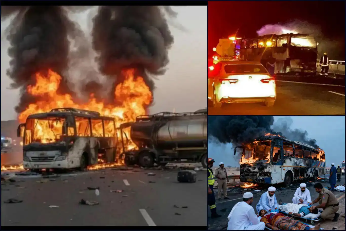 Li ser rêya Mekke-Medîneyê otobûs û tanker li hev qelibîn: Herî kêm 42 mirî