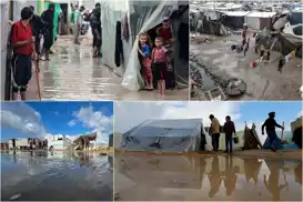 هەزاران خێمە لە کەناری غەززە لە ژێر ئاوەکاندا مانەوە