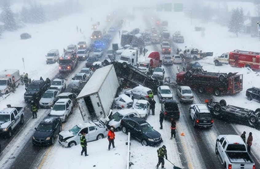 عاصفة ثلجية تضرب أميركا وتتسبب بتصادم ضخم بين 45 مركبة