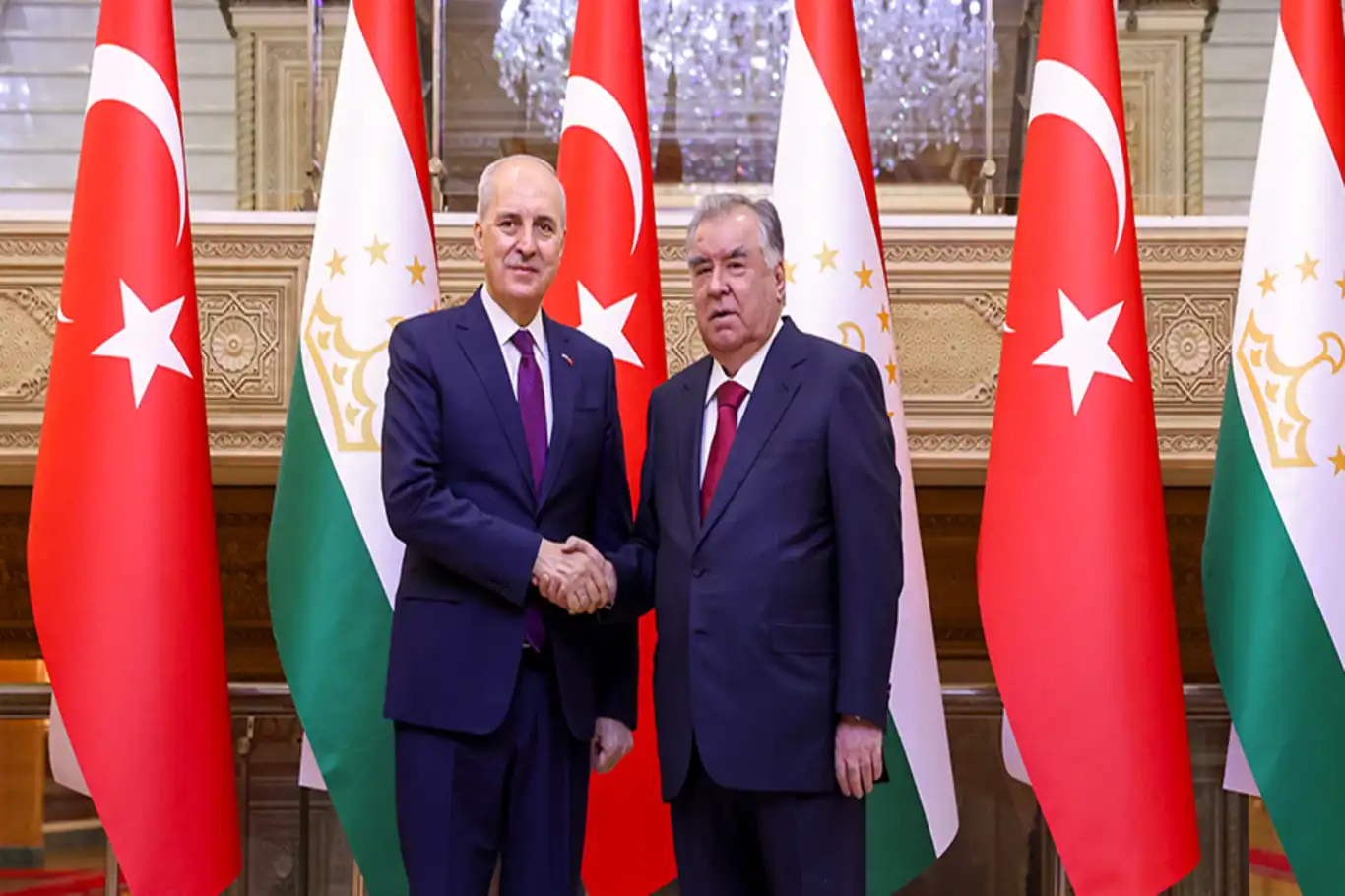 Turkish Parliament Speaker Kurtulmuş meets Tajikistan President Rahmon in historic Dushanbe visit