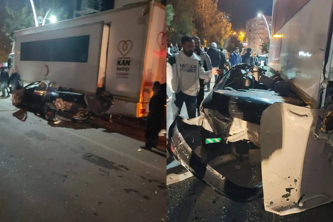 Otomobil Kızılay kan alma tırının altına girdi: Bir yaralı