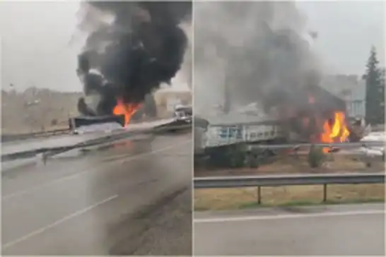 Gaziantep zincirleme kaza: 3 tır yandı