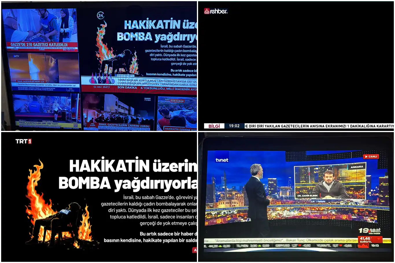 Gazze'de katledilen gazeteciler için TV kanallarından ortak tepki Gazze'de katledilen gazeteciler için TV kanallarından ortak tepki