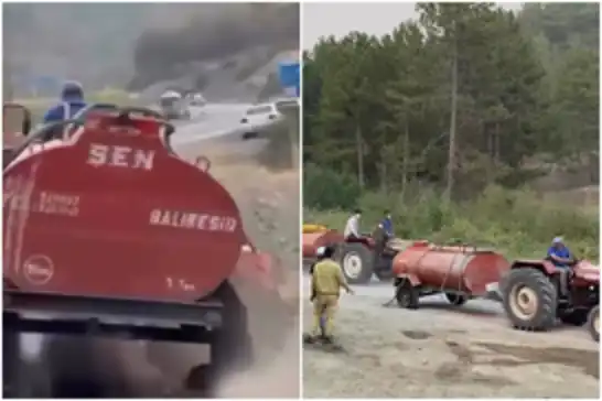 Yangına traktörle koştu: Patlayan tekerleğe rağmen durmadı