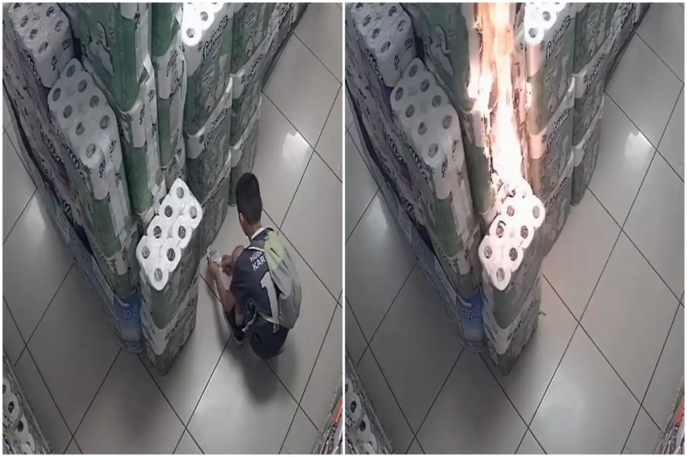 Bursa'da 10 yaşındaki çocuk markette yangın çıkardı, kameralara yakalandı