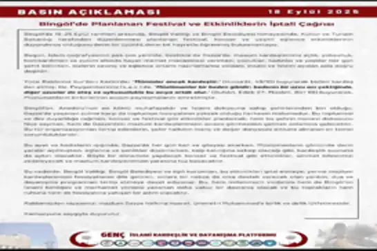 Bingöl İslami Kardeşlik Platformu’ndan festival ve konserlerin iptali çağrısı