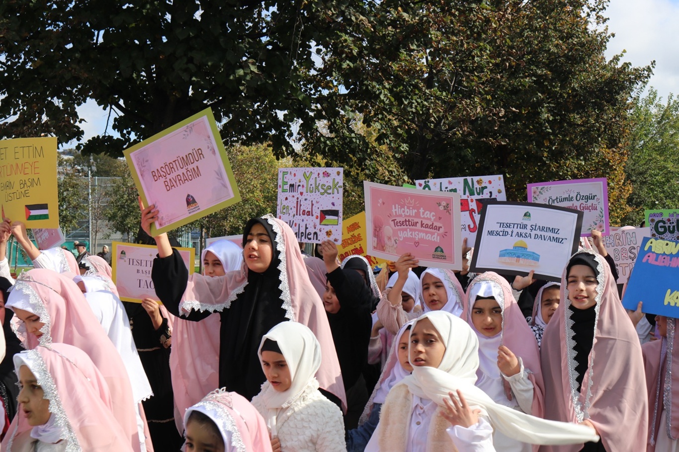 Young Muslim girls honored at Islamic hijab ceremony in Istanbul