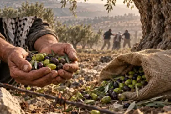 خلال قطافهم الزيتون..المستوطنون الصهاينة يطردون مزارعين فلسطينيين من أراضيهم