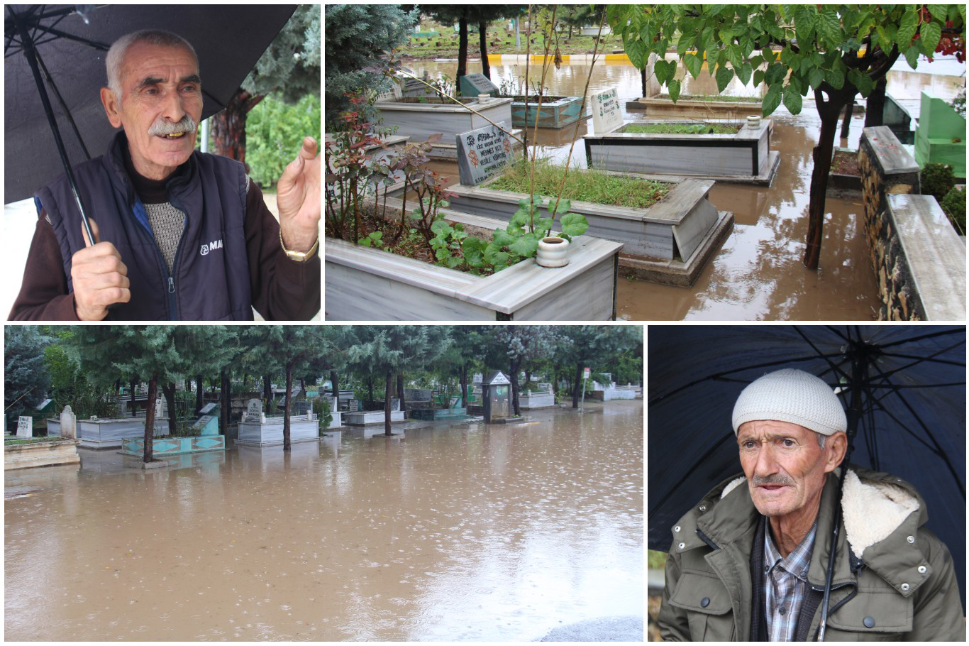 Sağanak yağış kabirleri su altında bıraktı