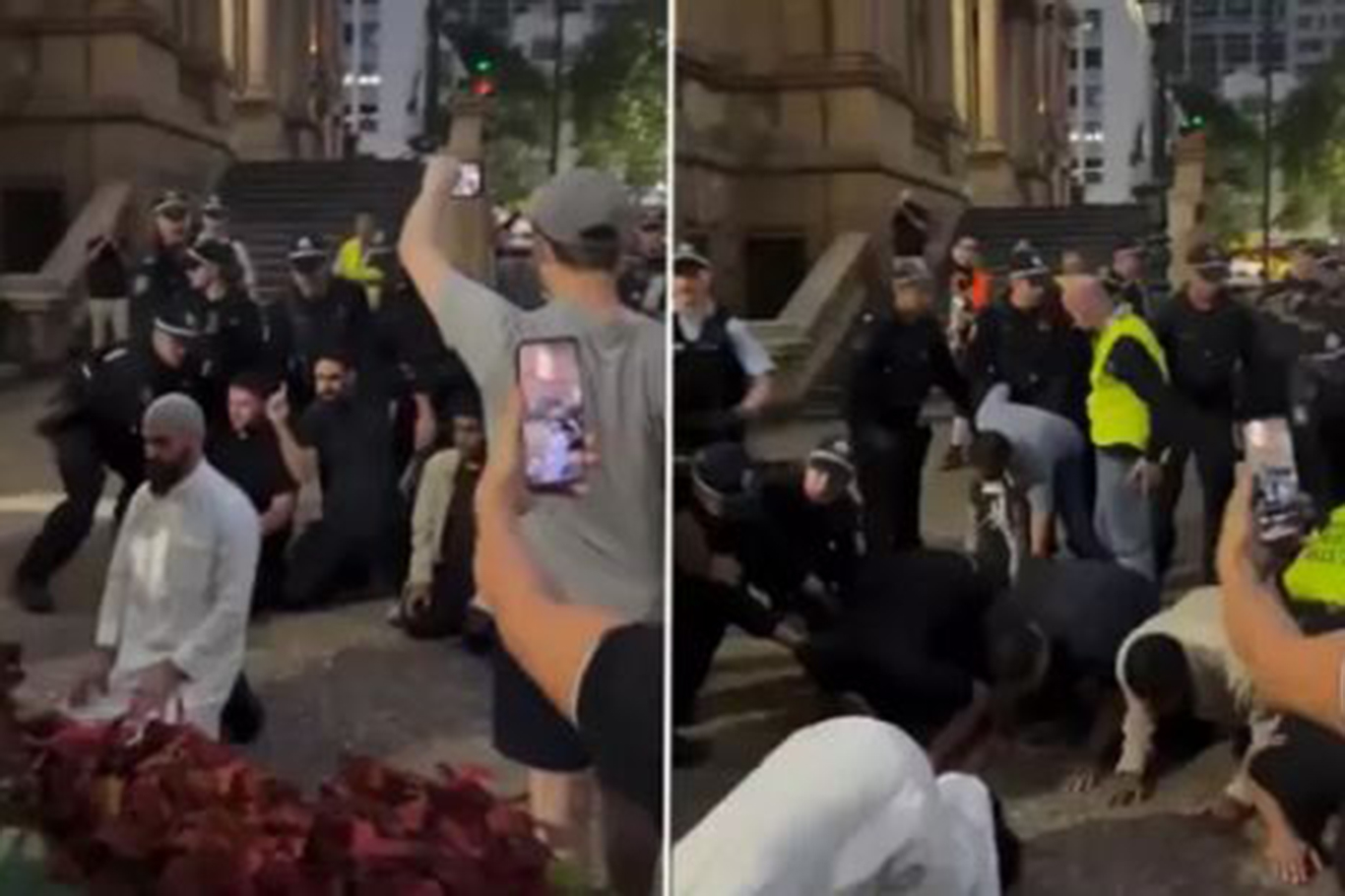 Polêsên Awistralyayê di dema serdana sîyonîst Herzog de li dijî Misilmanên ku nimêj dikirin bi tundî mudaxele kirin