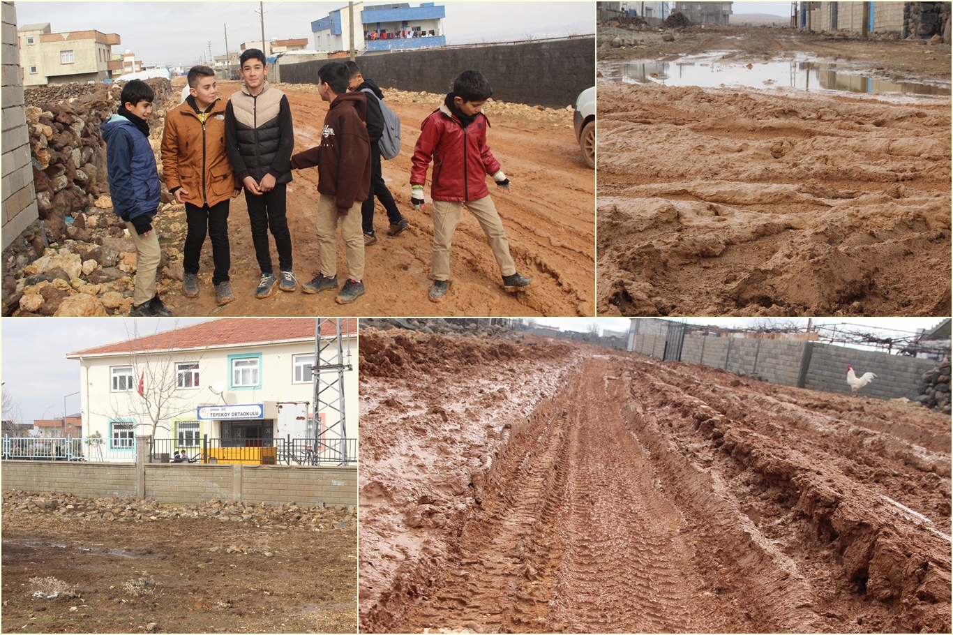 İdil'de okul yolları çamur deryasına döndü, öğrenciler okula ulaşmakta zorlanıyor