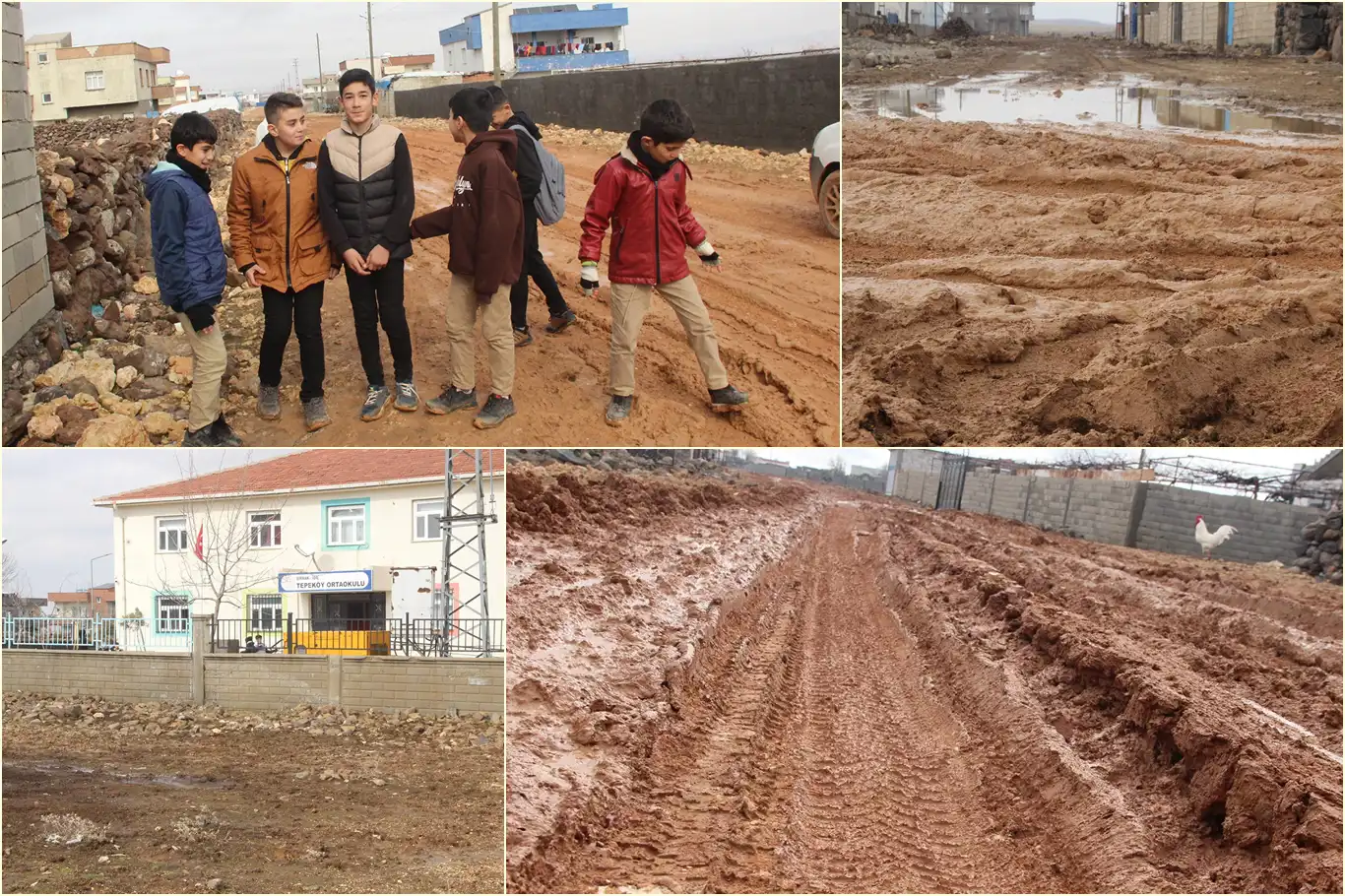 İdil'de okul yolları çamur deryasına döndü, öğrenciler okula ulaşmakta zorlanıyor