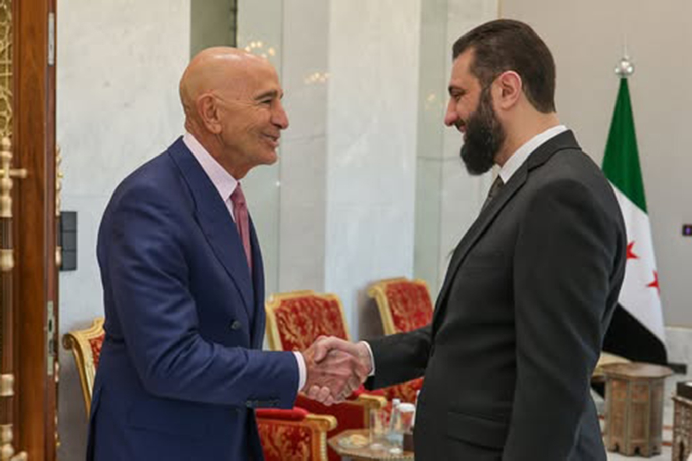 Syrian President Sharaa meets US envoy Barrack in Damascus