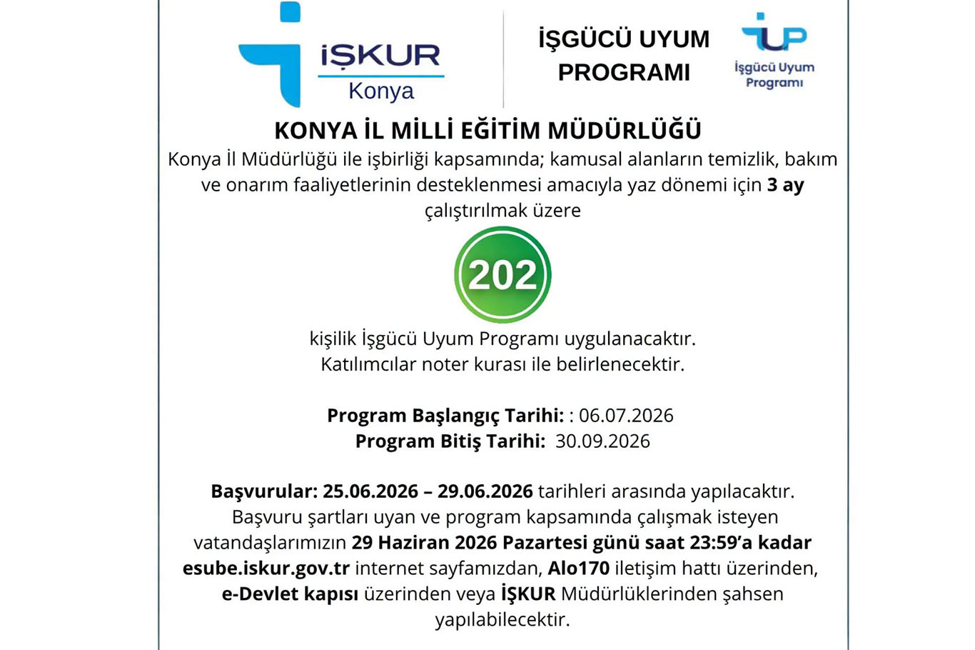 Konya'da okullarda çalışacak personel alımı için başvurular başladı