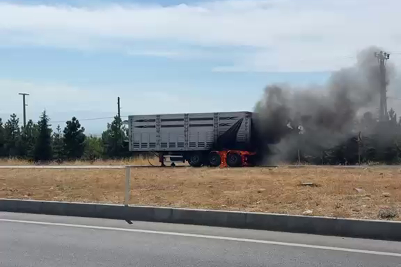 Malatya'da seyir halindeki tırın dorsesinde yangın çıktı