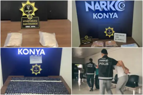  Konya’da yüklü miktarda uyuşturucu ve hammadde ele geçirildi