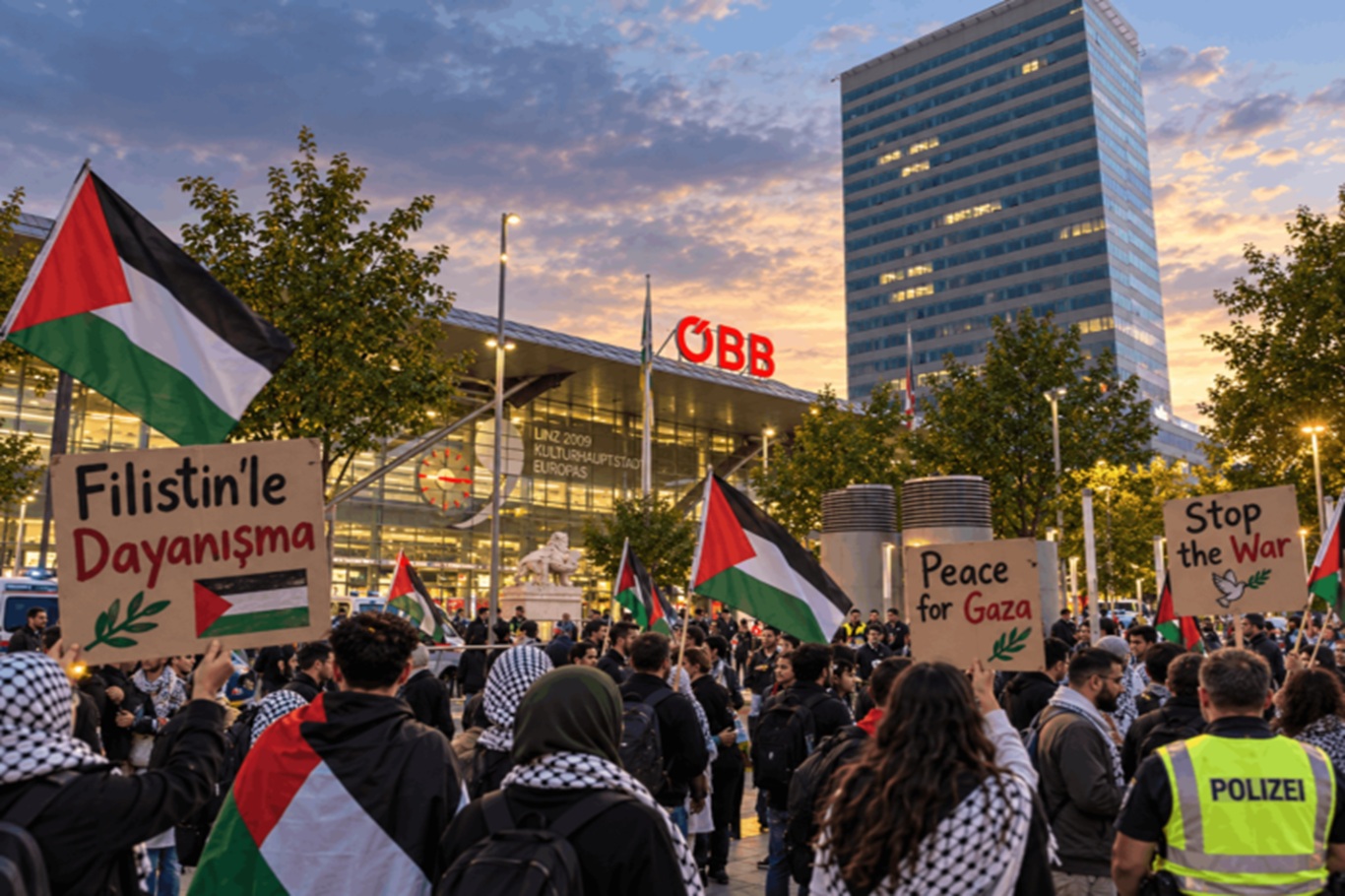 Linz’de UEFA maçı öncesi siyonist rejim protestosu 