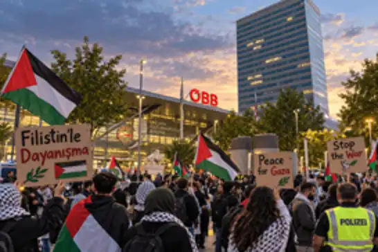 Linz’de UEFA maçı öncesi siyonist rejim protestosu 
