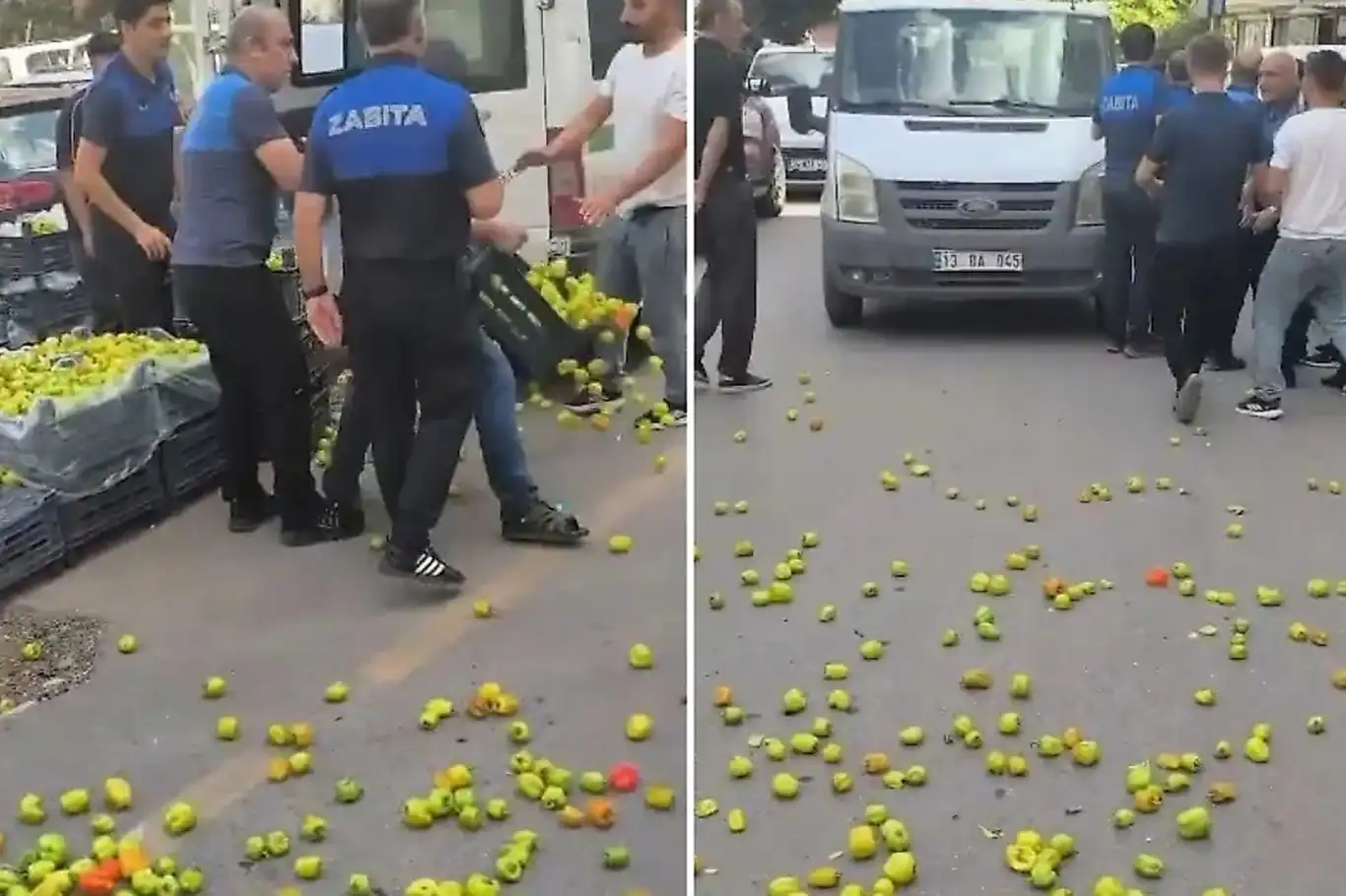 Siirt'te zabıta denetiminde gerginlik: Ürünlerini yola döktü